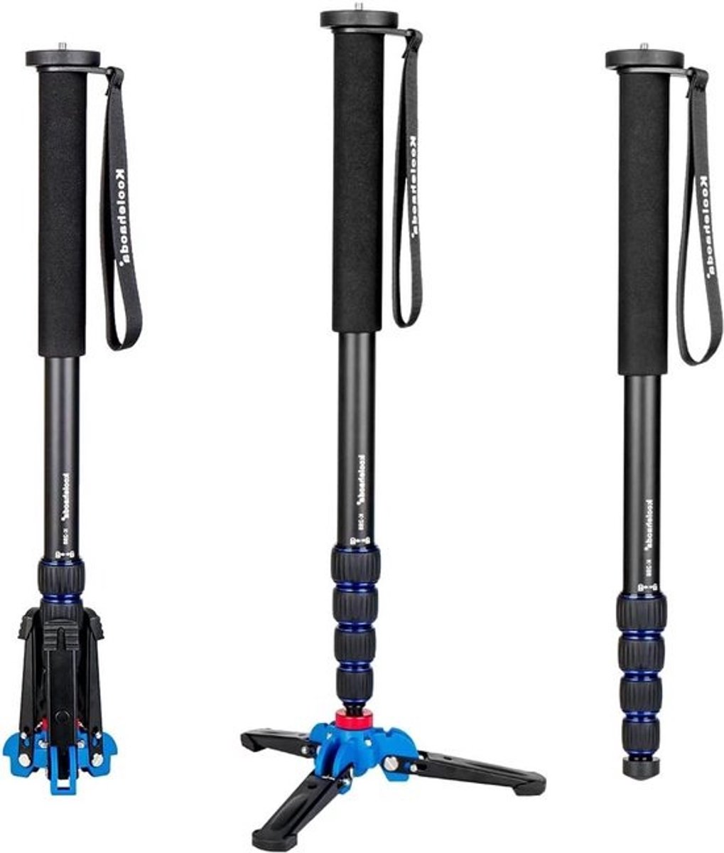 Monopod Statief - Eenpootstatief Camera - Reisfotografie Stabiliseren - Afneembare Statiefbasis - 50 cm - 168 cm - Blauw