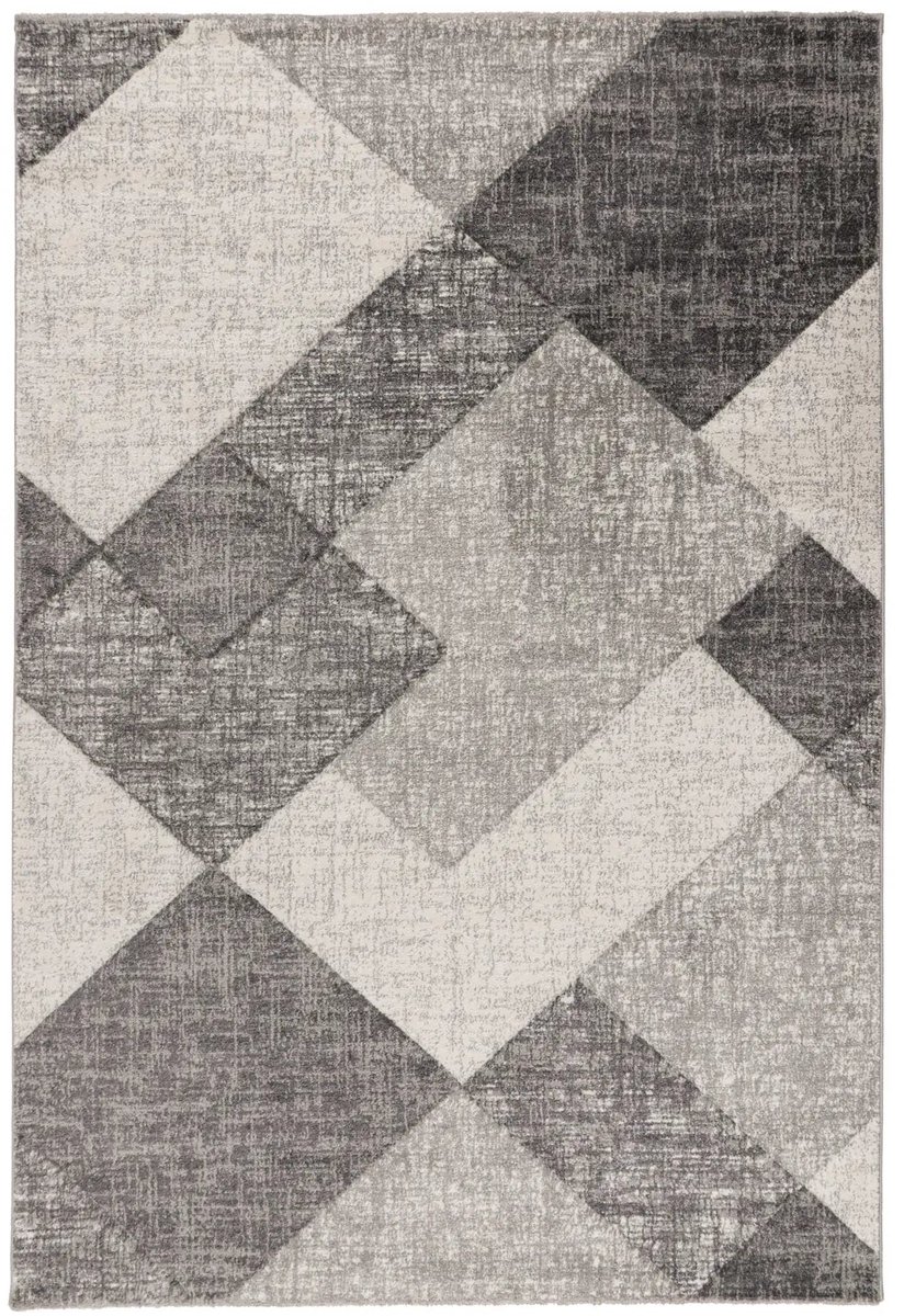 Dutch XXL Hoogpolig Vloerkleed | Tapijt | Carving | Geometrisch | Zilver | 80x150 cm