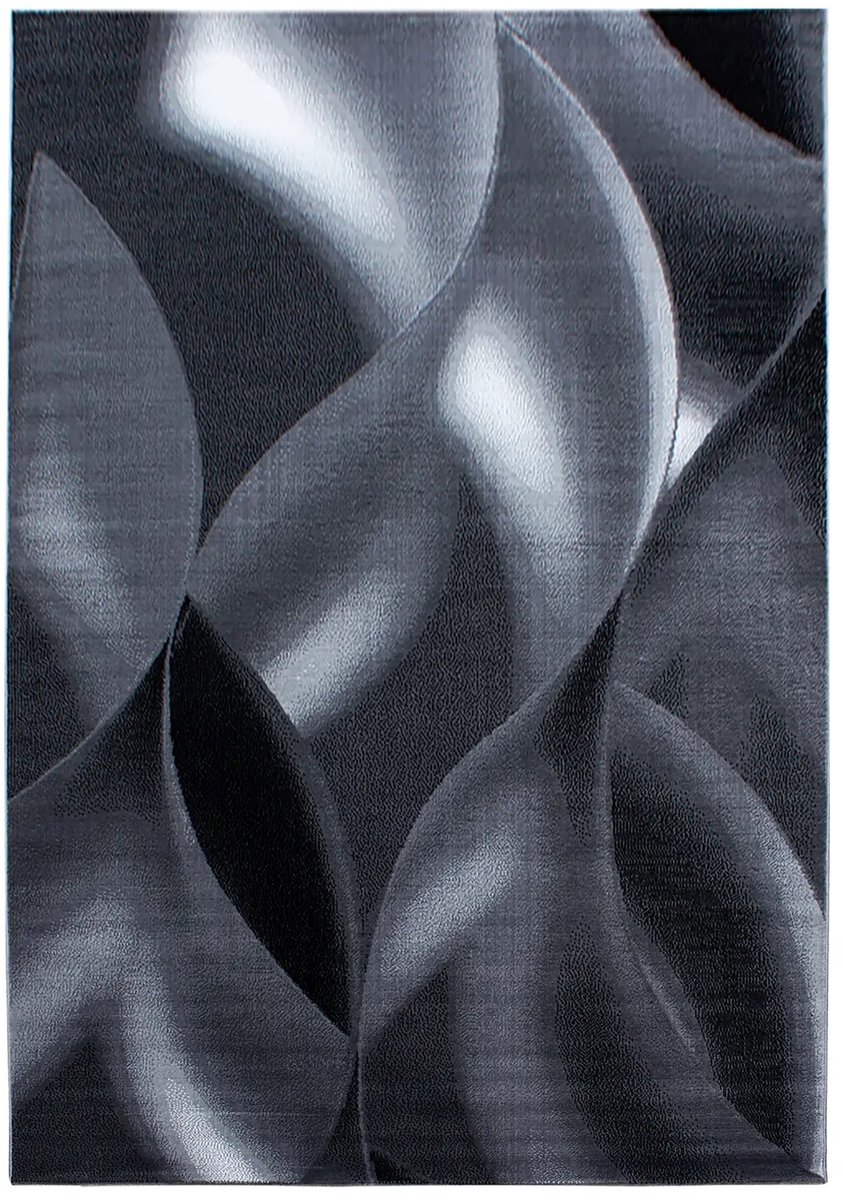 Dutch XXL Modern Vloerkleed | Tapijt | Plus | Golven | Zwart | 140x200 cm