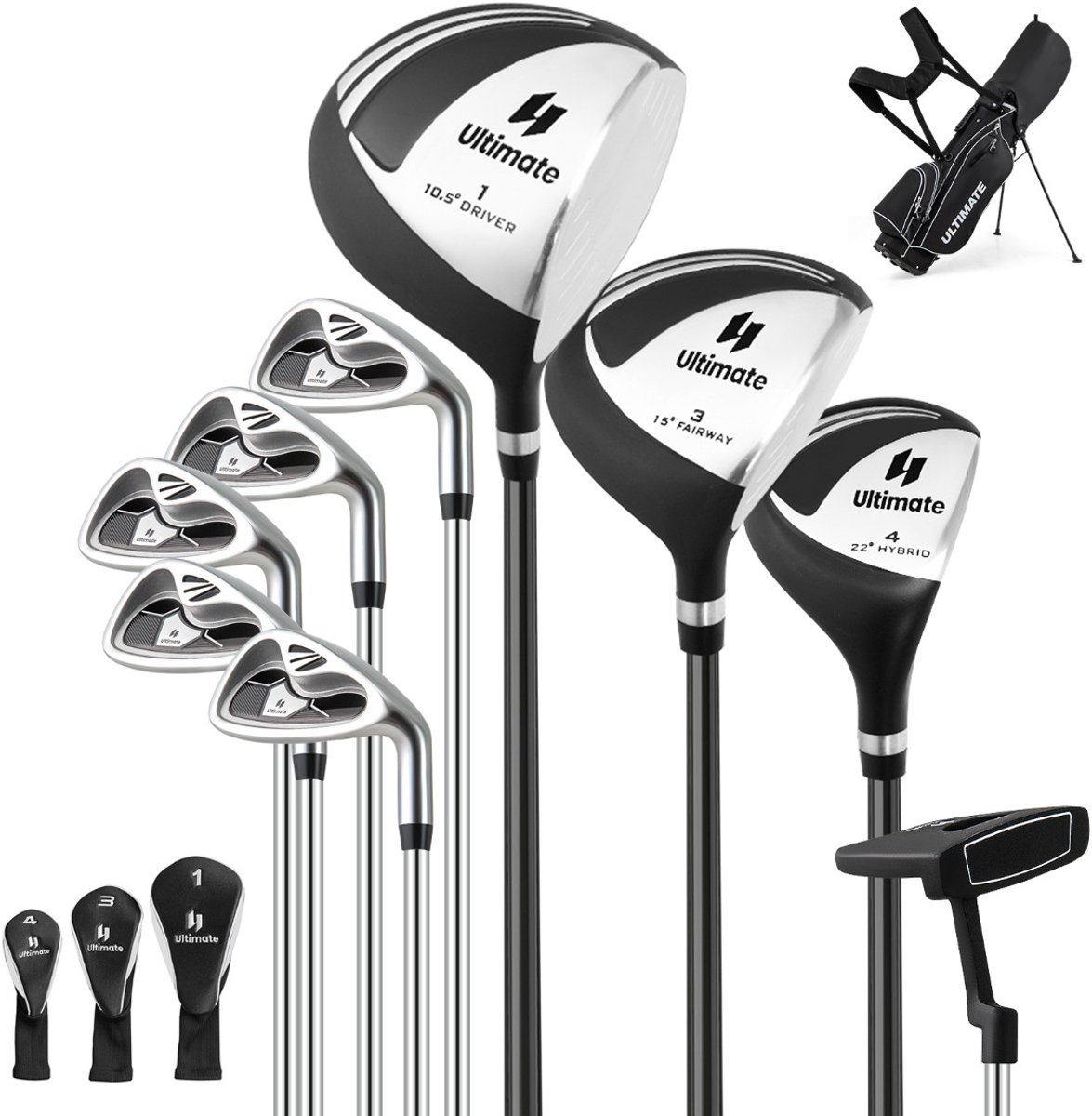 SureDeal® - Golf - Complete Heren Clubset - Regenhoes Zwart - Donkerbruin