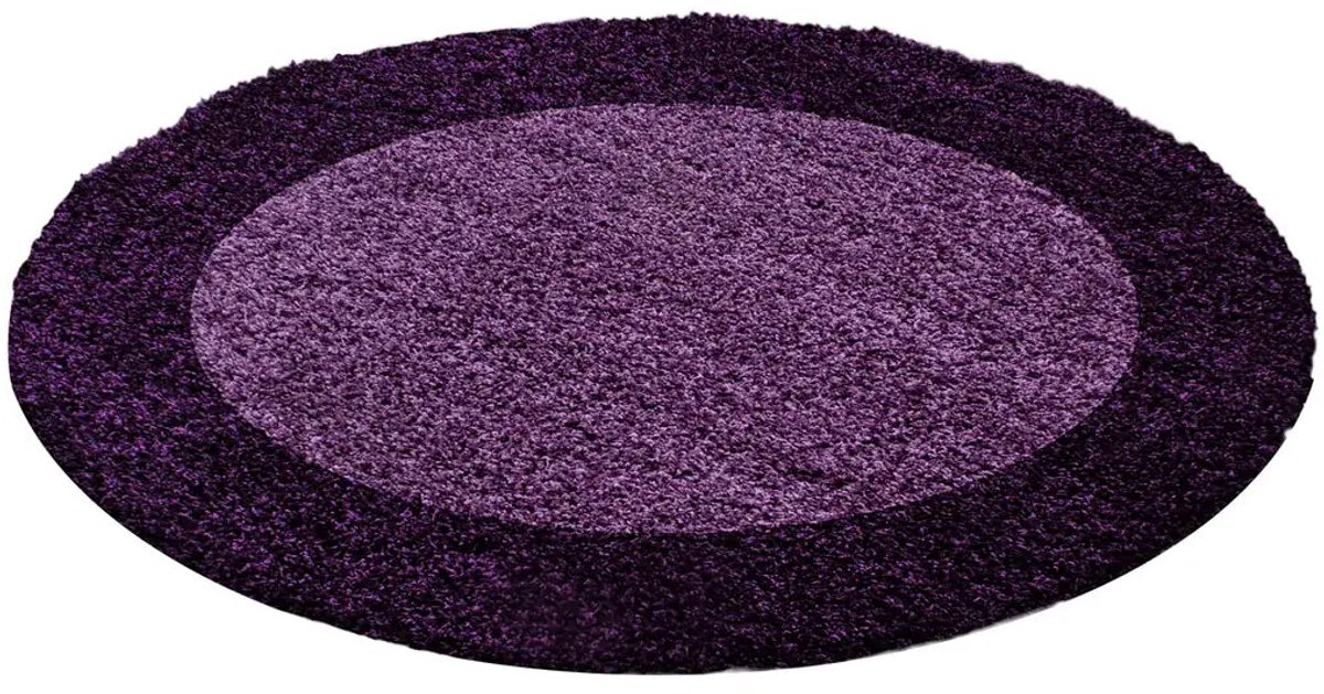 Dutch XXL Rond Hoogpolig Vloerkleed | Tapijt | Shaggy | Life | Kader | Lichtpaars | 200x200 cm