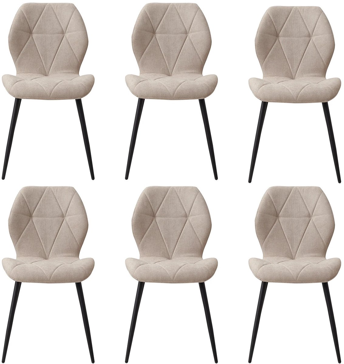 Brandistry - Eetkamer Stoelen - Stoelen - Eetkamer - Set Van 6 - Moderne Eetkamerstoelen - Stalen Poten - 48x42x86 - Beige