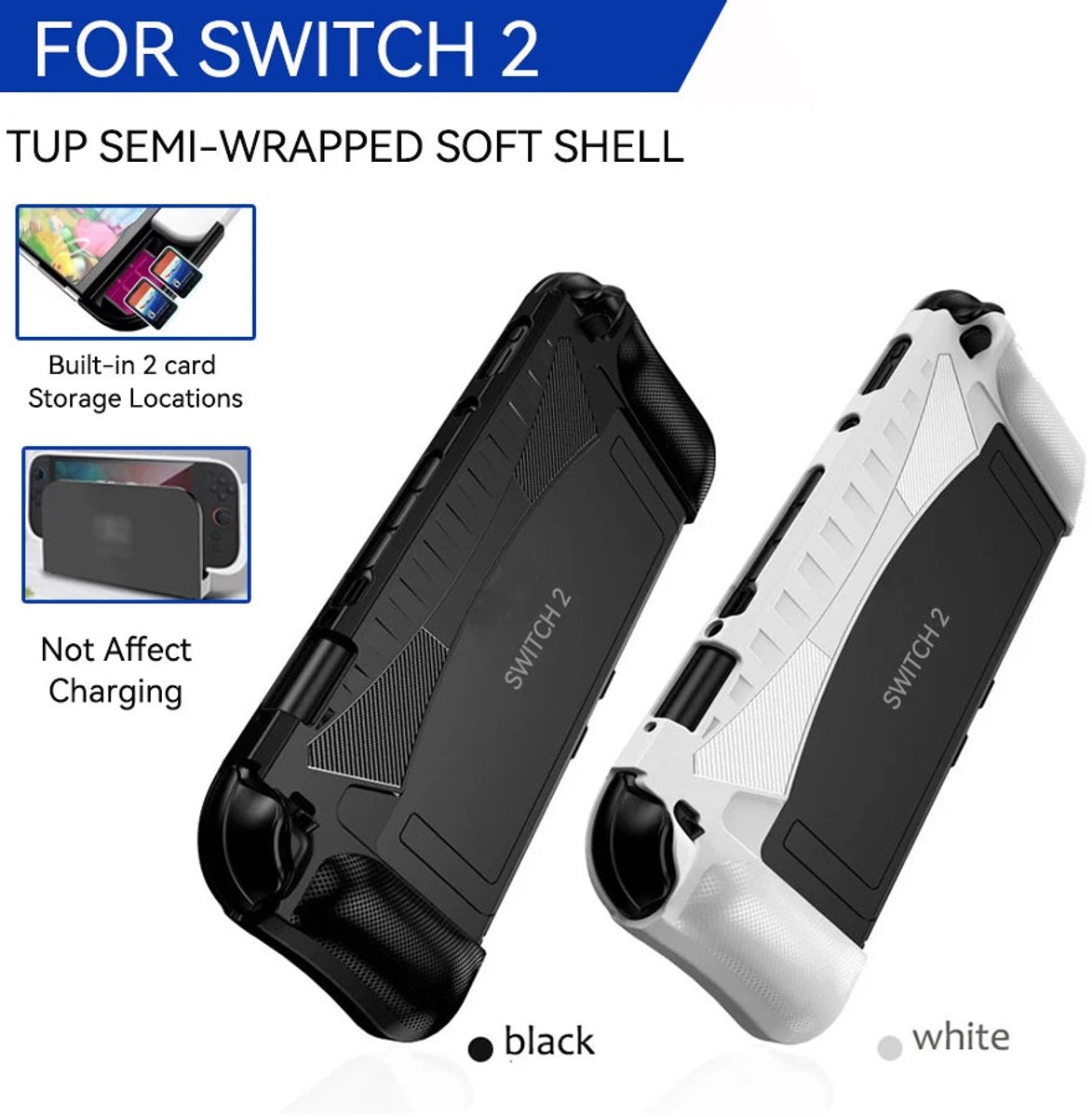 Vaorlo - Beschermhoes - Ergonomische TPU Grip - Comfortabele Handgreep - Beschermschaal - Voor Nintendo Switch 2 Gebruikers - Zwart