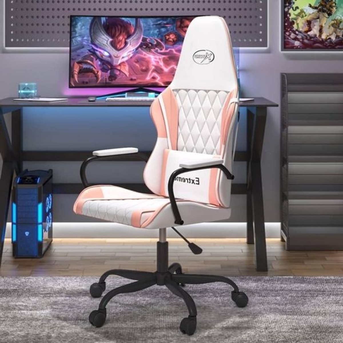 Gaming stoel - Bureaustoel computerstoel - Comfortabel gamen - Verstelbare zithoogte - 51 x 51 x 20.5 cm - Wit roze