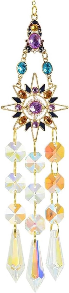 Kleurrijke Regenboog Kristal Zonnevanger, Romantische Maan en Ster Decoratie voor Raam, Tuin en Balkon, Hoogwaardige Kristal en Metaal, Perfect voor Thuisdecoratie