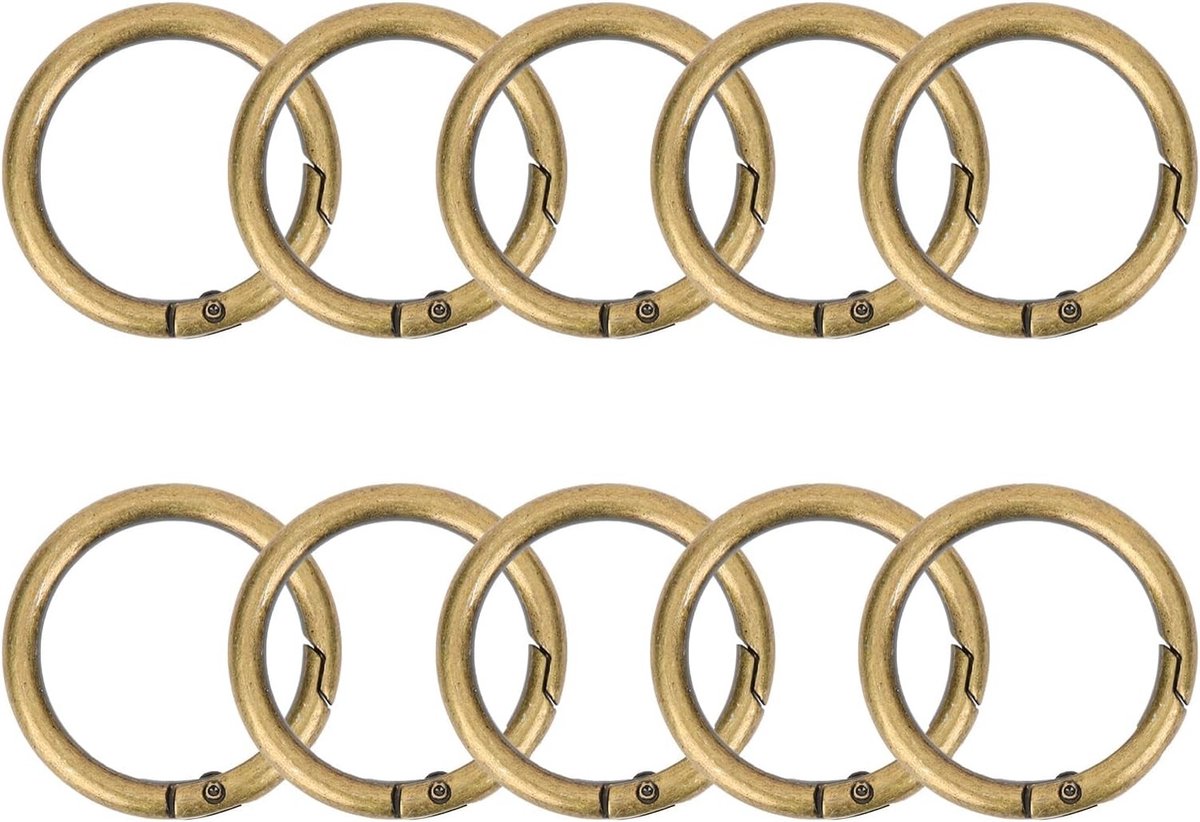 Set van 10 Ronde Carabiners 27 mm - Antieke Bronzen Veerhaken voor Sleutelhangers, Handtassen en Lederen Accessoires, Duurzaam en Sterk Zinc Alloy