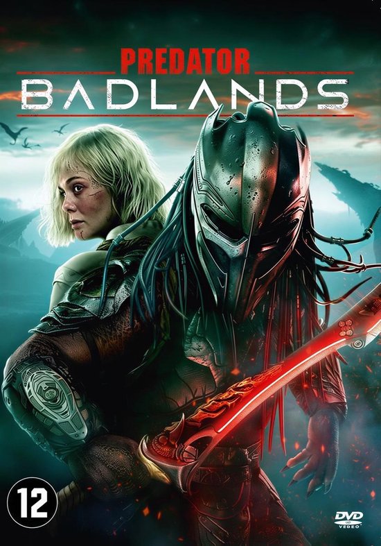 Cover van Predator - Badlands DVD met een vrouw met blond haar en een Predator in een duister landschap.