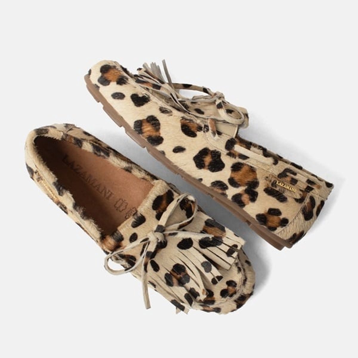 Lazamani hairy leren loafers met luipaardprint