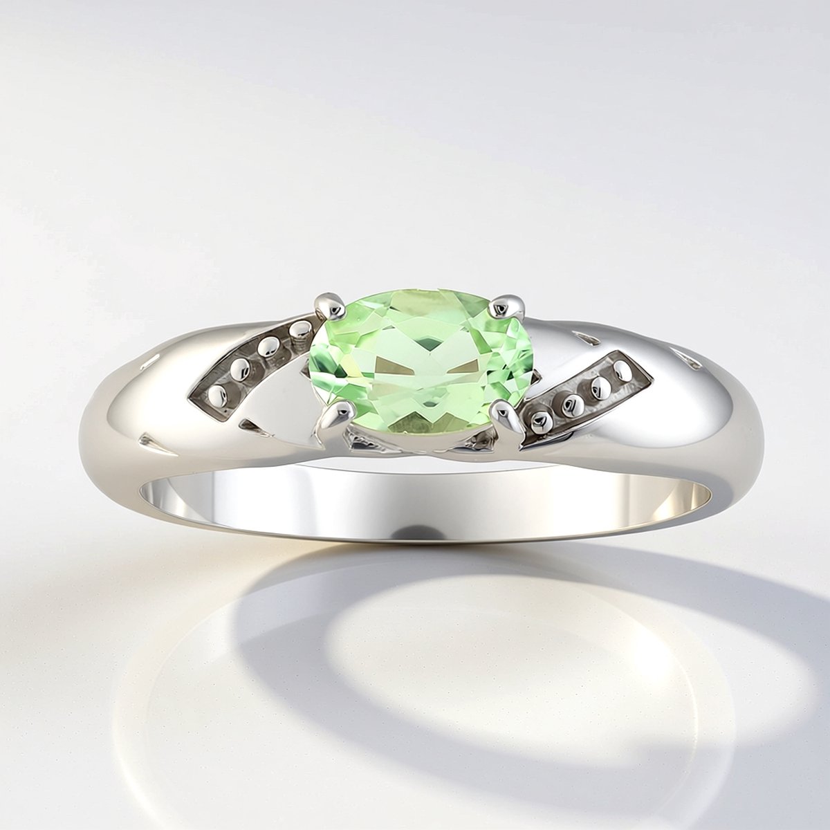 Cavill - Amblygoniet Ring - 925 Sterling Zilver Gerhodineerd - Ovale Braziliaanse Edelsteen 0,38 ct - Elegante Groene Edelstenen Ring Dames