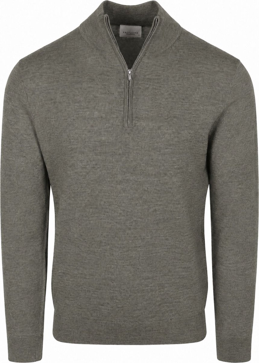 Profuomo Half Zip Pullover Merinowol Groen - Maat L - Heren - Quarter zip
