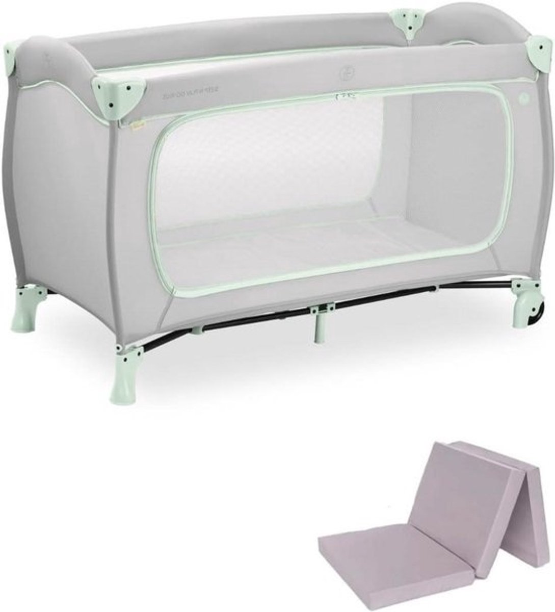 Kinderreisbed met Matras - Babybed opvouwbaar - Reizen met baby - XL doorgang - 120 x 60 cm - Mintgroen