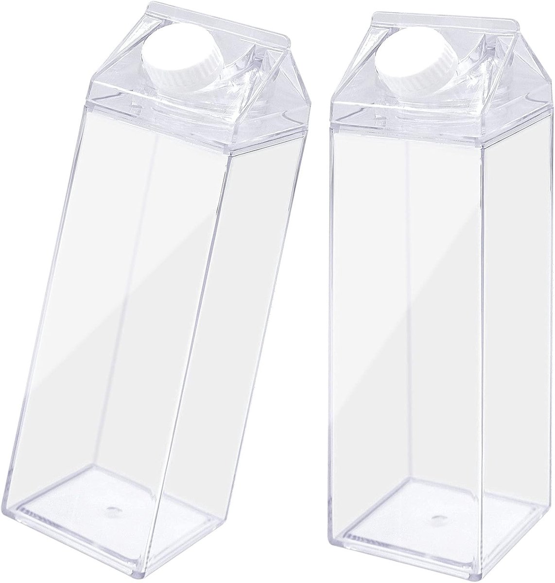Herbruikbare vierkante melkflessen set van 2, transparante waterflessen voor melk, dranken en sap (500ml)