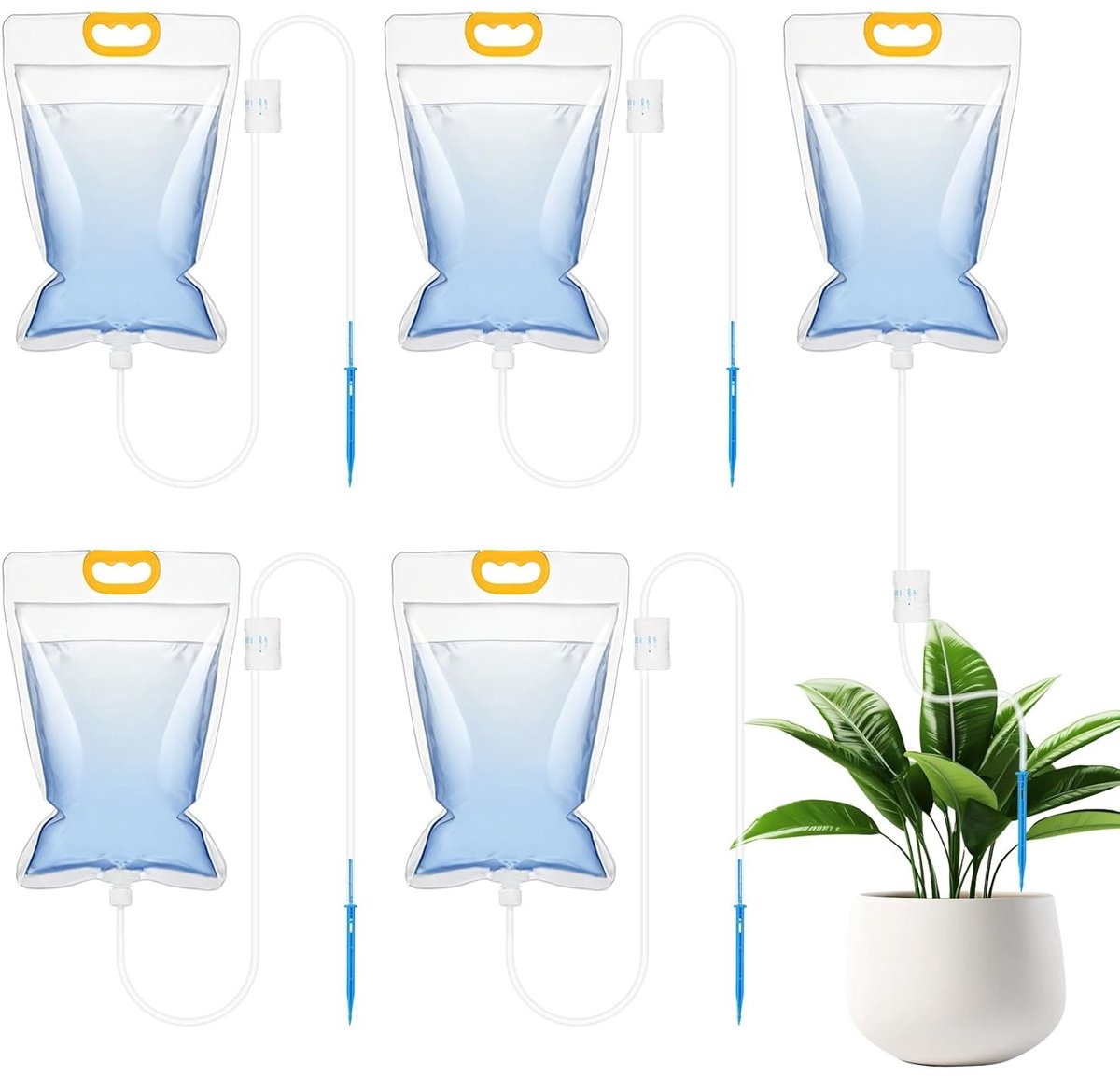 Set van 5 Automatische Plant Irrigatie Drip Bags van 3.5L met Instelbare Doorstroomregelaar voor Vakantie en Balkon Bewatering