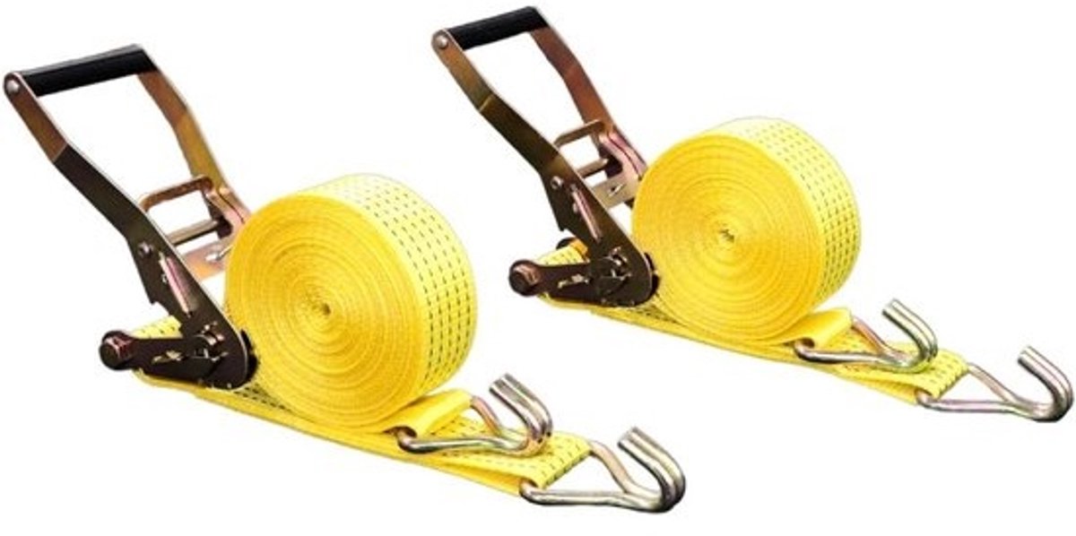 Ratchet Spanbanden - Lading Zekeren - Vervoer Zware Lading - 5000lbs Breeksterkte - 2" x 27' - Geel