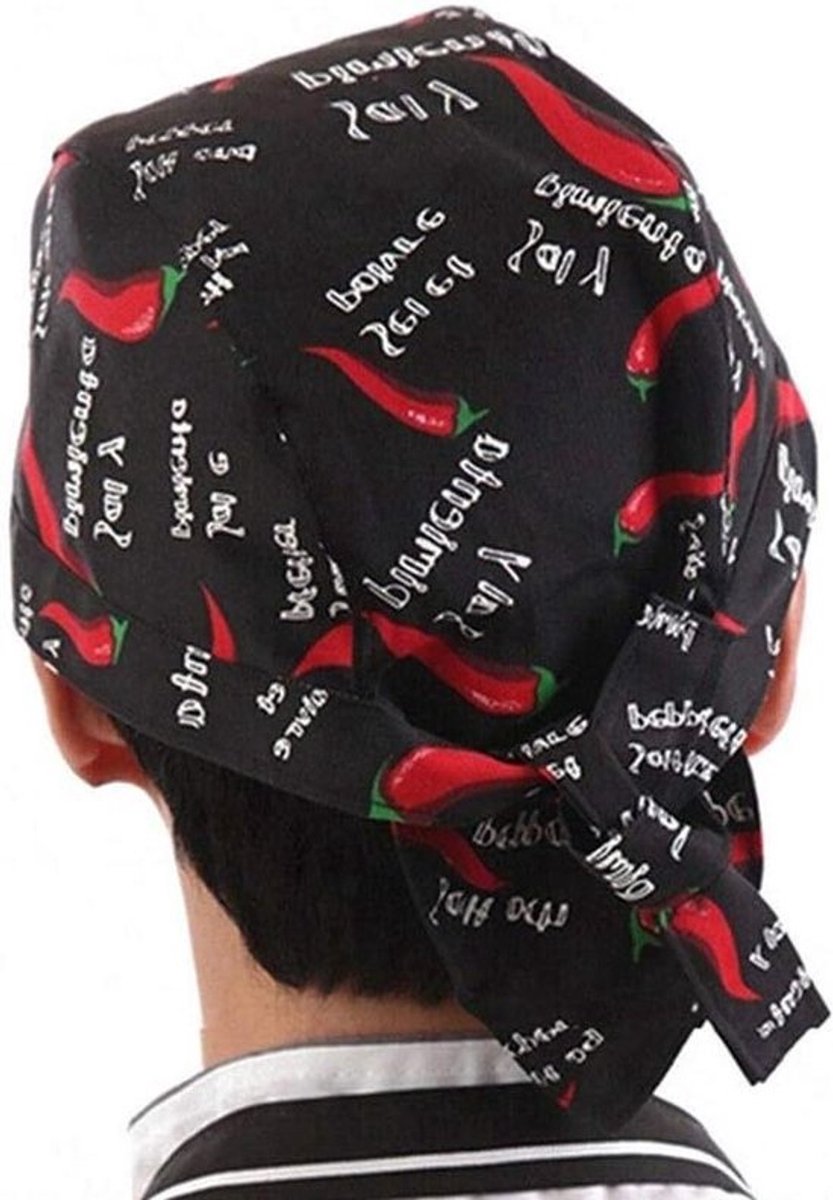 Koksmuts - Chef Hoed Bandana - Professioneel Koken - Elastische Skull Cap - Verstelbaar - Rode Peper Patroon