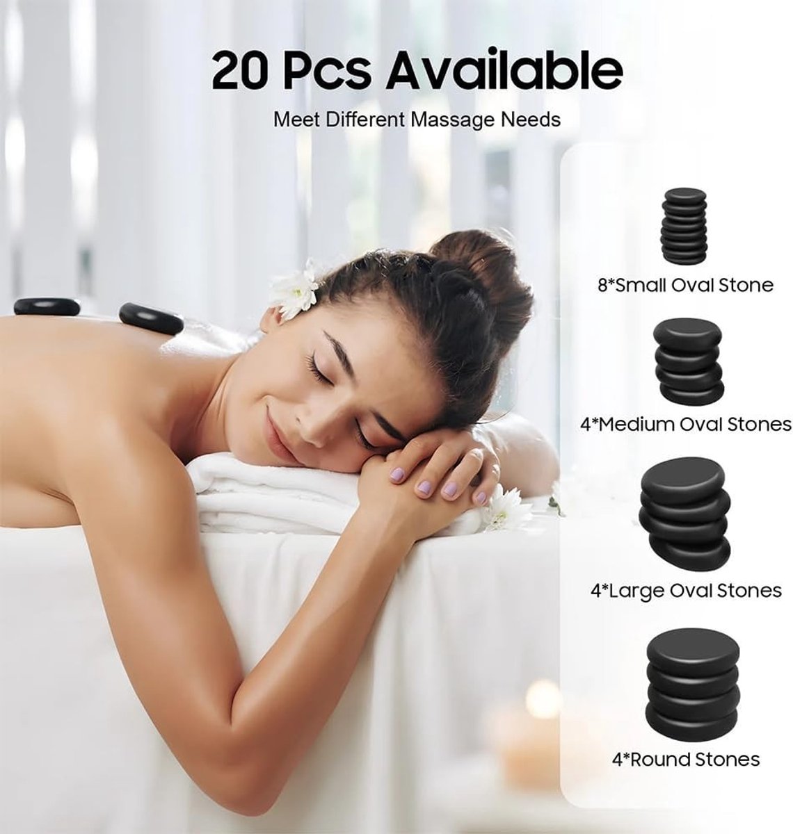 Hot Stone Massage Set met 20 Verwarmde Massagestenen voor Thuisgebruik, Ideaal voor Thermale Badbehandelingen, Ontspanning en Wellness Therapie