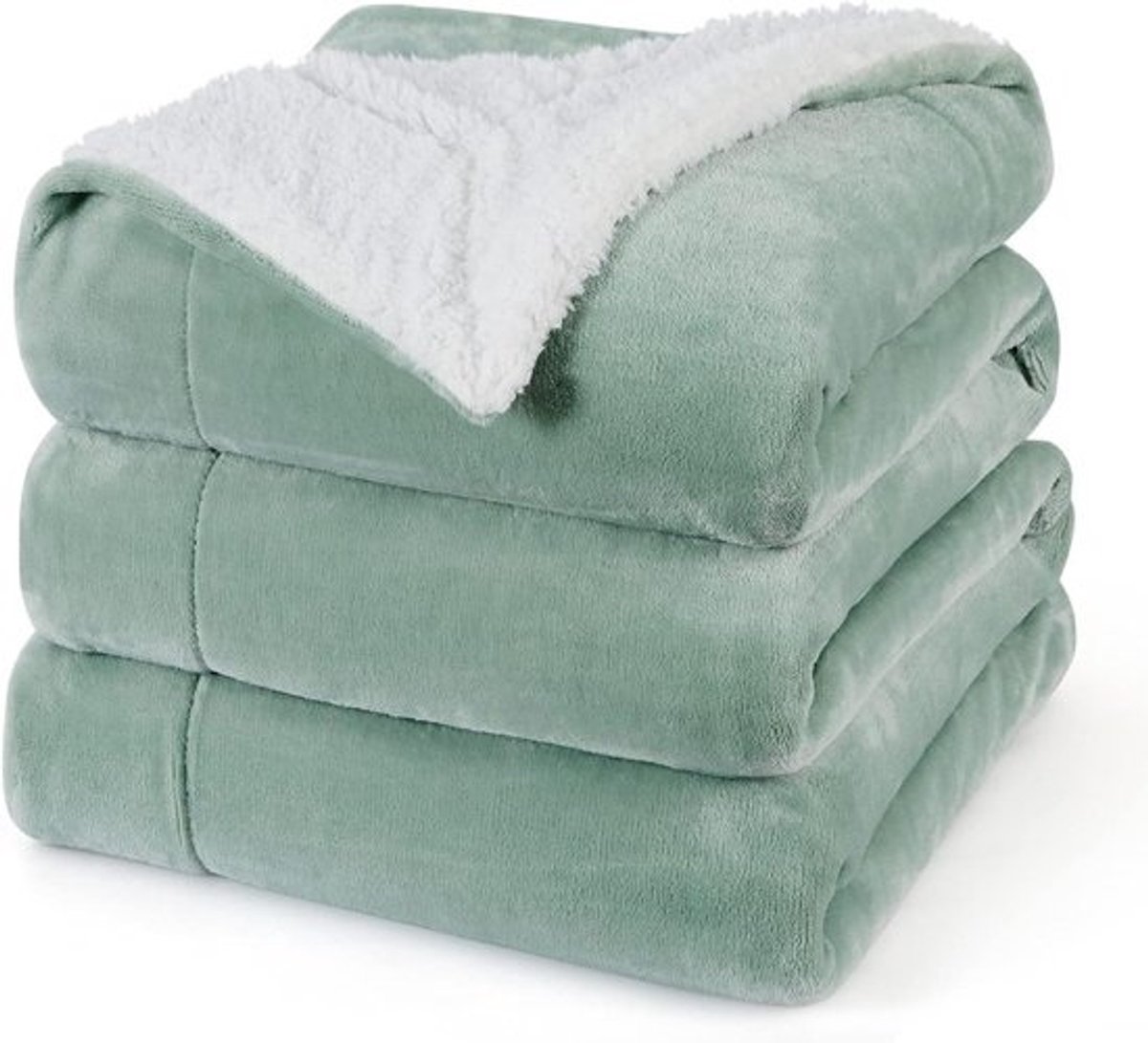Sherpa Fleece Deken - Dubbelzijdige Plaid - Warmte en Comfort - Omkeerbare Zachtheid - 274 x 228 cm - Salie Groen