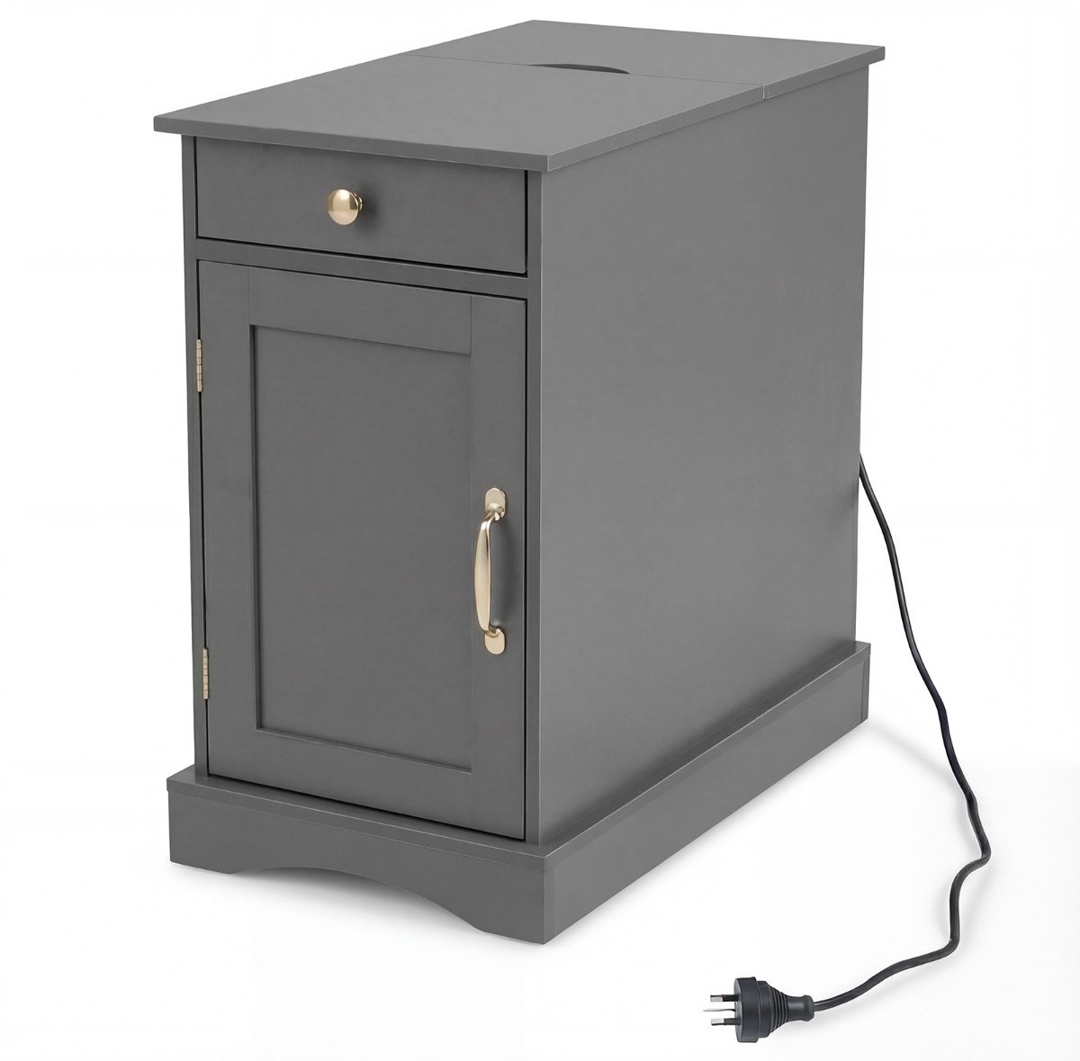 SureDeal® - Nachtkastje - Oplaadstation Bijzettafel - Verstelbare Plank Houten - 60x35x62 cm - Grijs