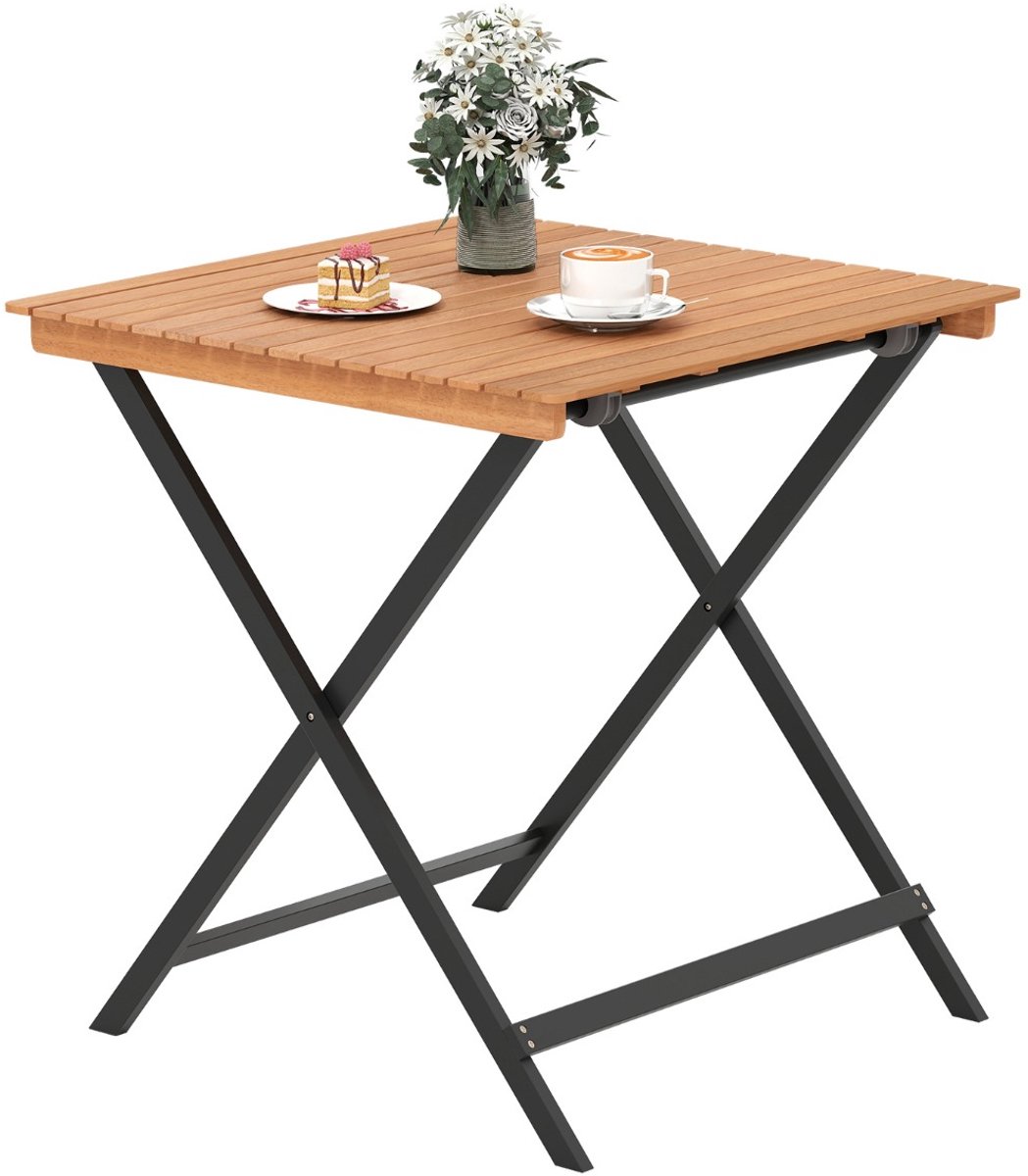 SureDeal® - Tuinmeubel - Opklapbare Bijzettafel Opklapbare - Vormige Constructie - Tafelblad - Lattenbodem - 70x70x73 cm - Naturel + Zwart