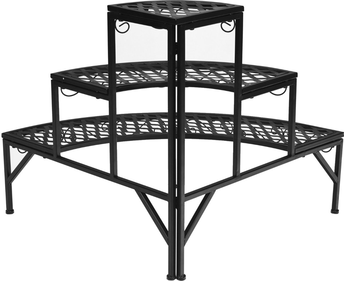 SureDeal® - Tuinier - Plantenstandaard - Verdiepingen Metalen Bloempot - Opbergen Planten Buiten - Binnen Plantenrek - 59x59x60 cm - Zwart