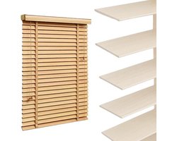 Houten Jaloezieën - Horizontale Raambekleding - Privacy en Lichtcontrole - 50mm Brede Lamellen - 25-160cm Breed - Natuurlijk Hout