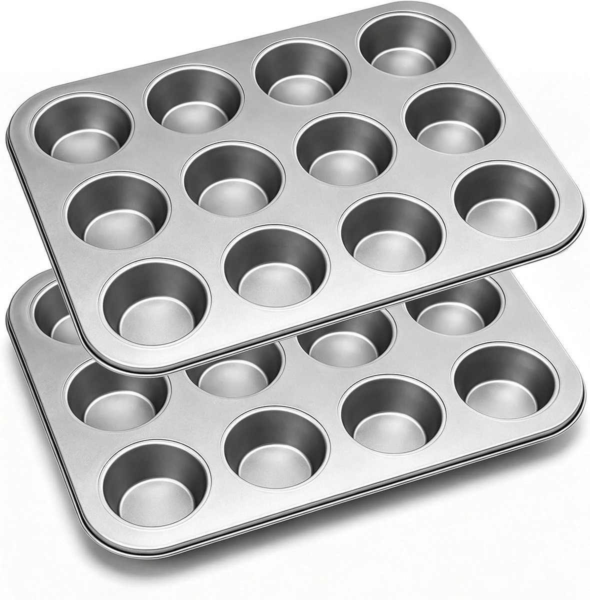 Set van 2 Antiaanbak Carbon Staal Muffin Bakvormen met 12 Cup Holtes voor Muffins, Cupcakes en Yorkshire Pudding
