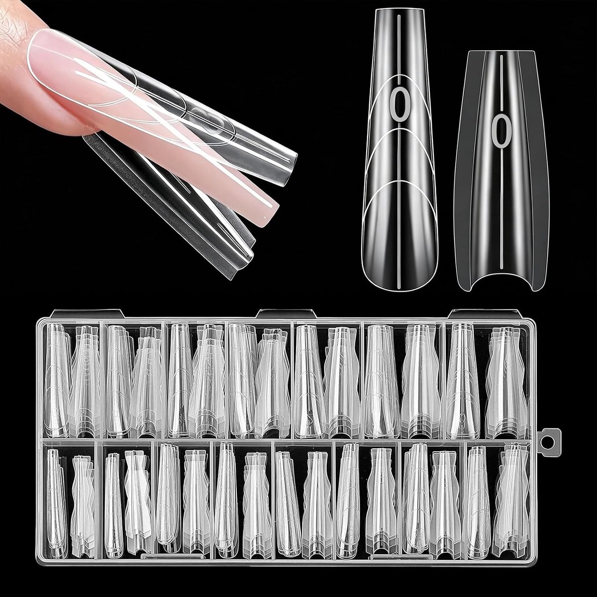 Duurzame Popit Sandwich voor Nagelverlenging - 180 Stuks in 15 Maten, Herbruikbare Dubbele Vormen voor Doe-Het-Zelf en Manicuresalon