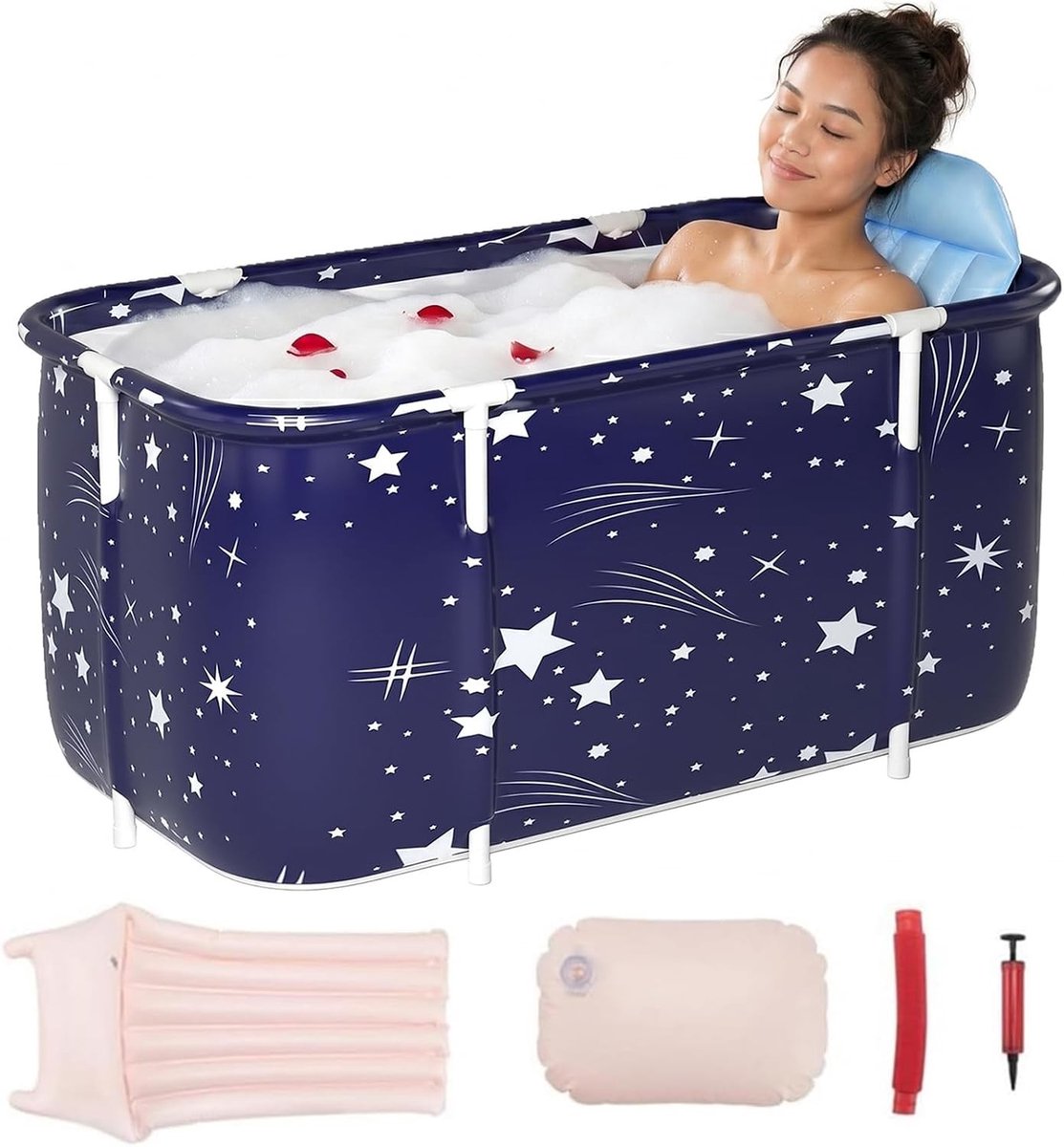 Opvouwbaar Bad voor Twee Personen, 47.3 x 21.5 x 19.8 cm, Draagbaar Spa Bad met Rugleuning, Kussen en Opblaasbare Pomp, Ideaal voor Ontspanning en Wellness