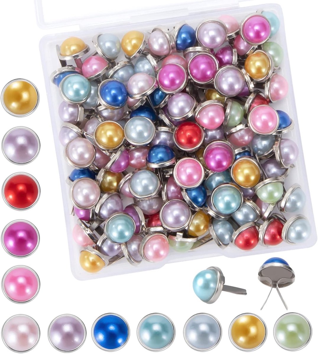Kleurige parelmoer brads 9mm voor papier en scrapbooking - 100 stuks metalen clips voor knutselen