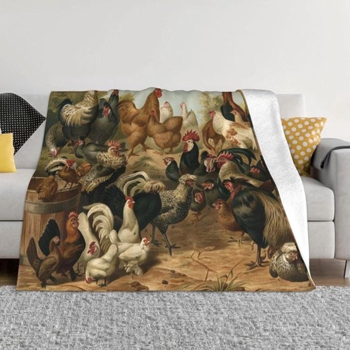 Flanellen Deken - Plaid Sofa Deken - Gezellig Thuis - Kip en Haan Print - 200x150 cm - Veelkleurig