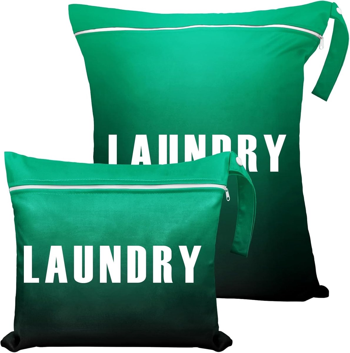 Set van 2 Waterdichte Waszakken voor Reizen - Grote en Kleine Maat, Dubbele Rits en Handvat, Ideaal voor Camping en Vakantie, Zwart Groene Gradient Kleur