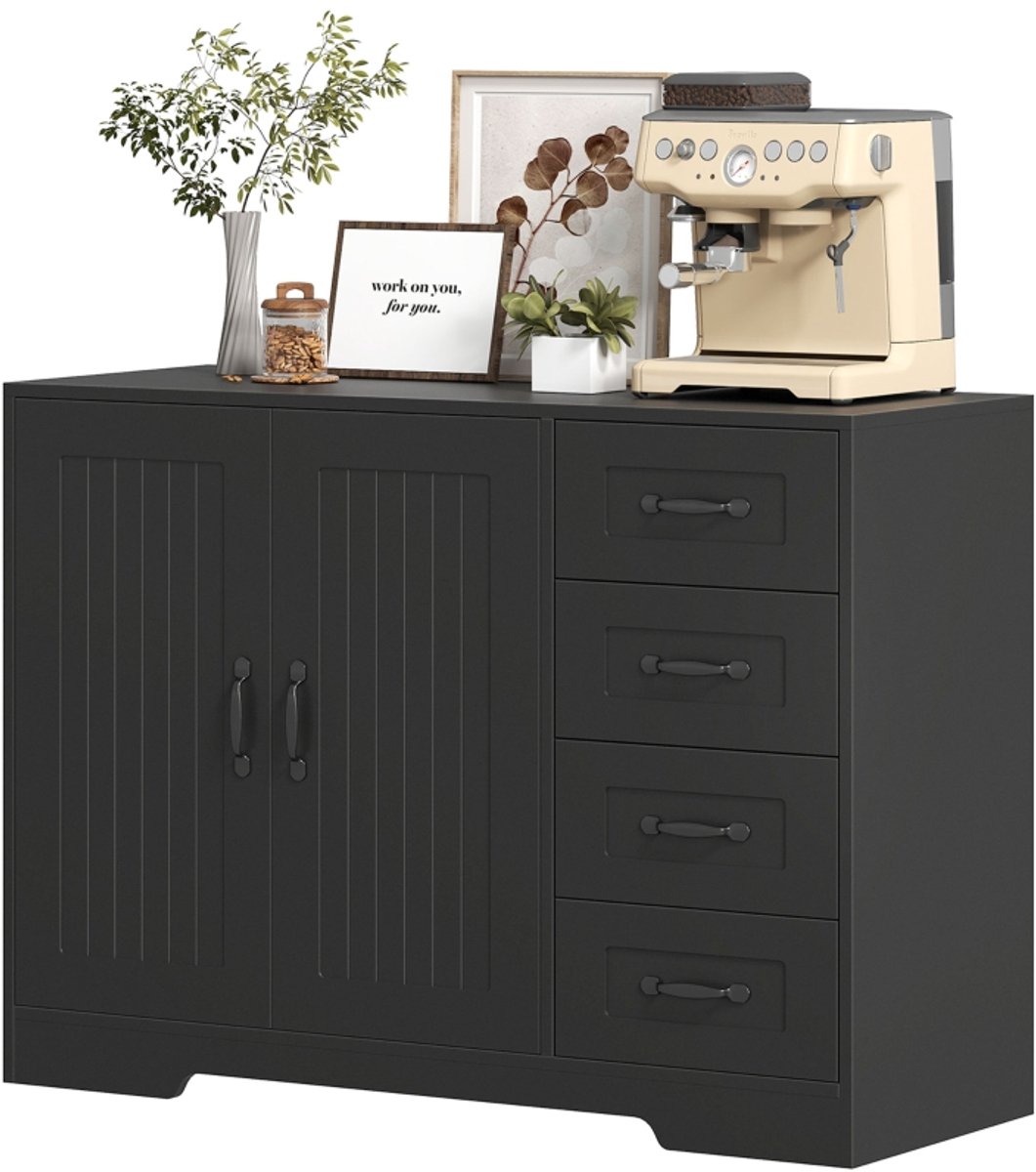 Clruro Dressoir - 105 x 40 x 76 cm - 4 Laden en Kast - Verstelbare Plank - Houtmateriaal - Zwart