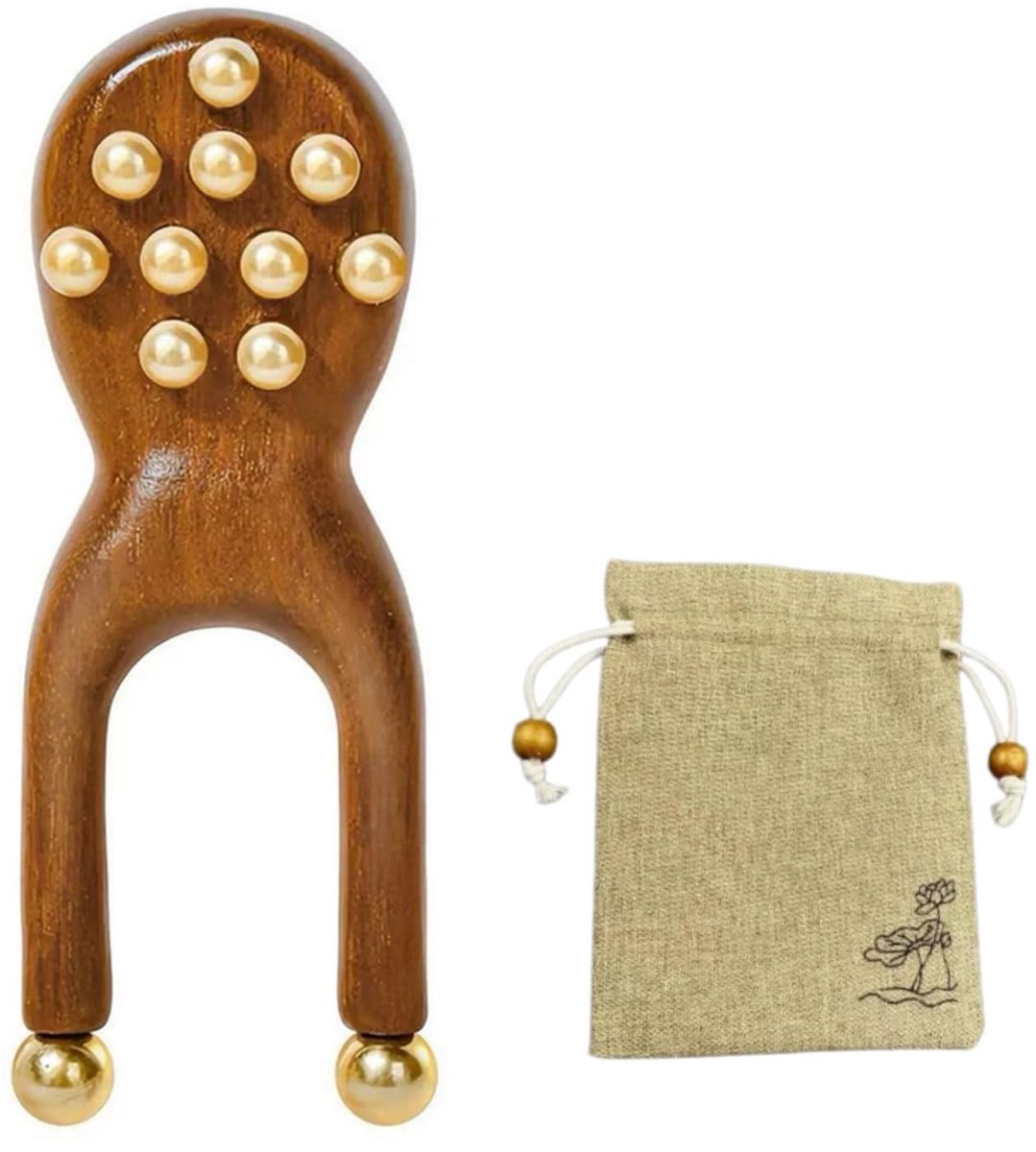 Acupressuur Massage Tool - Ergonomisch voor Gezicht en Nek - Houten met Messing Kralen