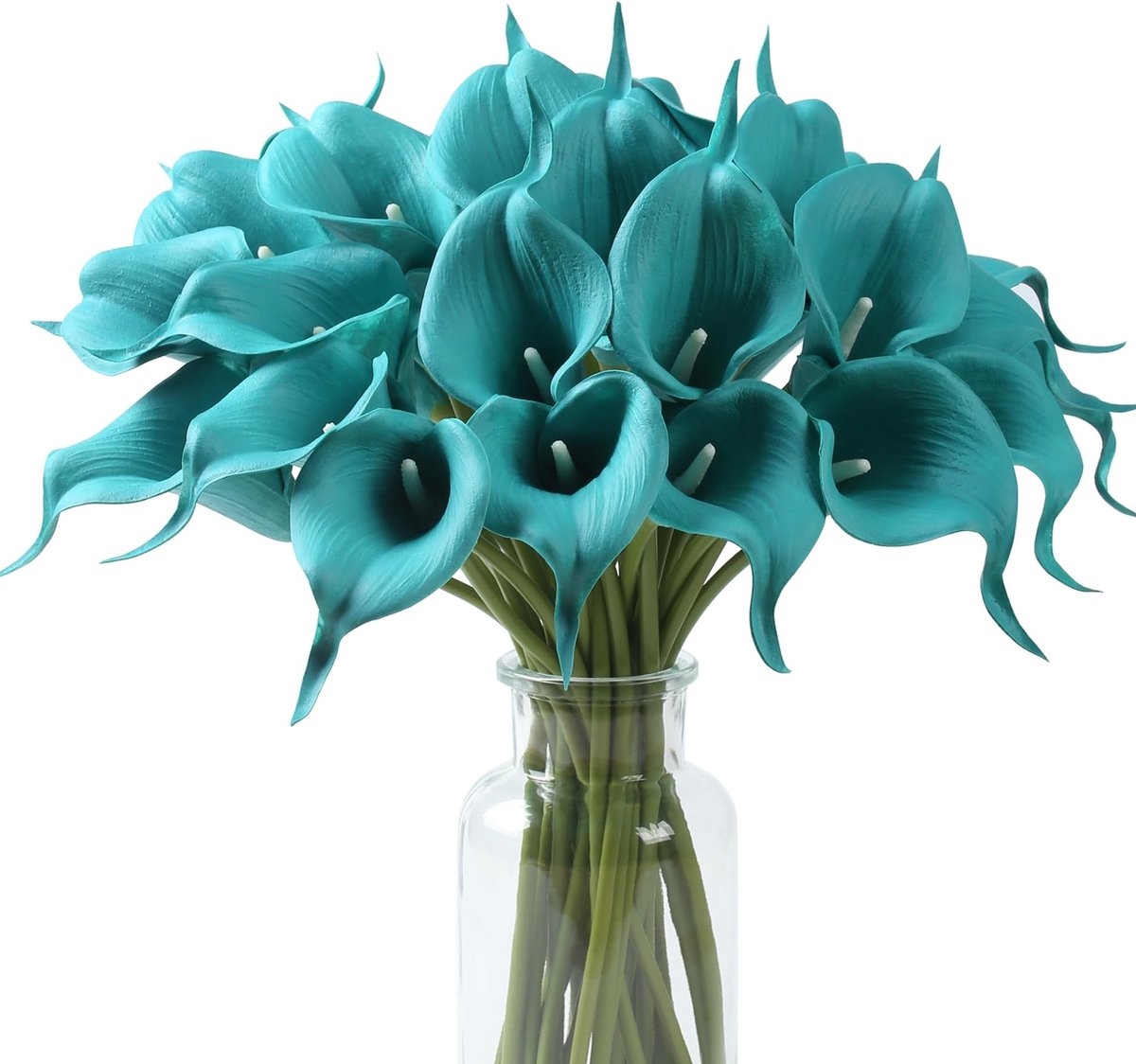 24 Stuks Kunstmatige Calla Lelies - Zacht PU Materiaal - Blauw-Groen