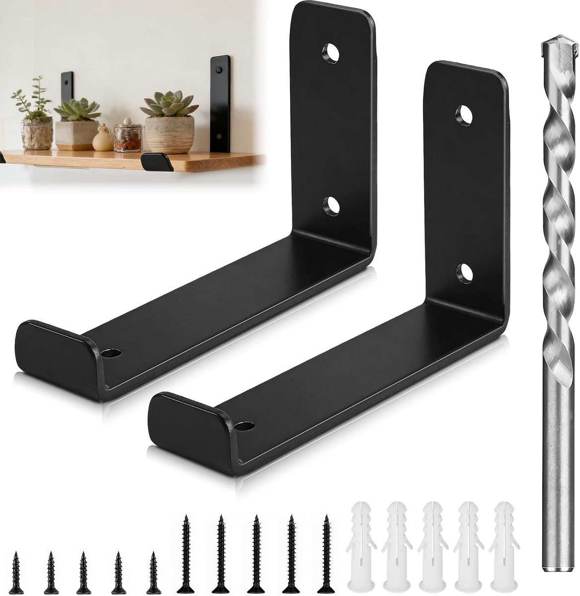 Stevige Hoek Wandbeugel van Staal voor Planken in Huis, Keuken, Werkplaats en Tuin - Zwart