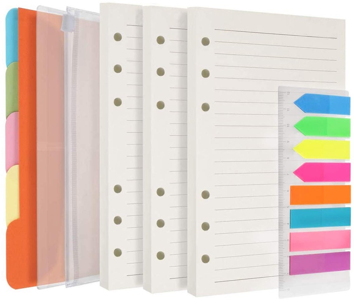 A6 papier refill set - 270 gelinieerde pagina's met tabs en vlaggen