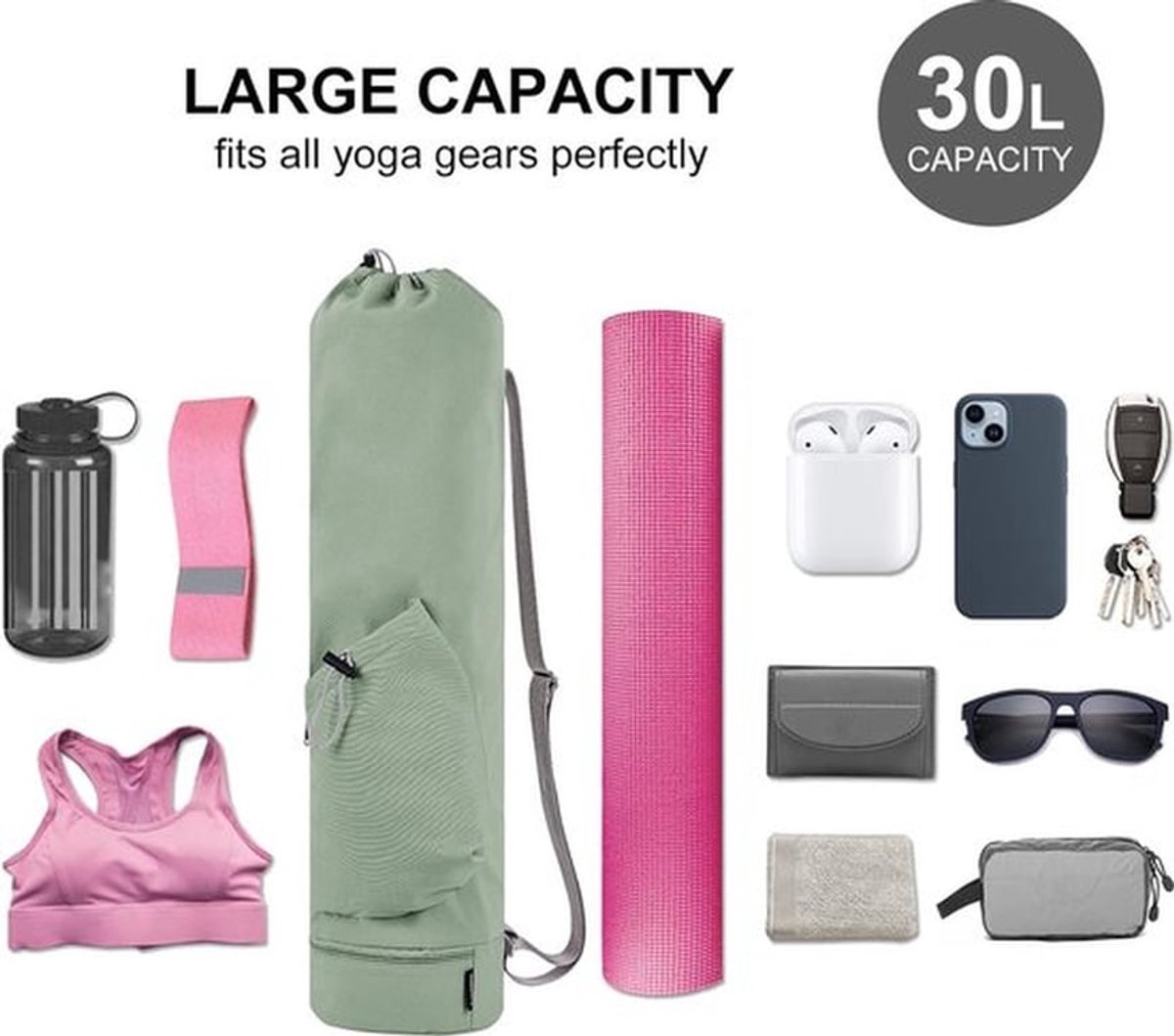 Yogamat Tas Drager - Schoudertas - Sportpad-rugzak - Yogamattas - Yogamatdrager - Yogamattas met waterfleszak en natte zak aan de onderkant, sportyogamat draagt ​​multifunctionele opbergtas -1 Stuks groente 78x19cm