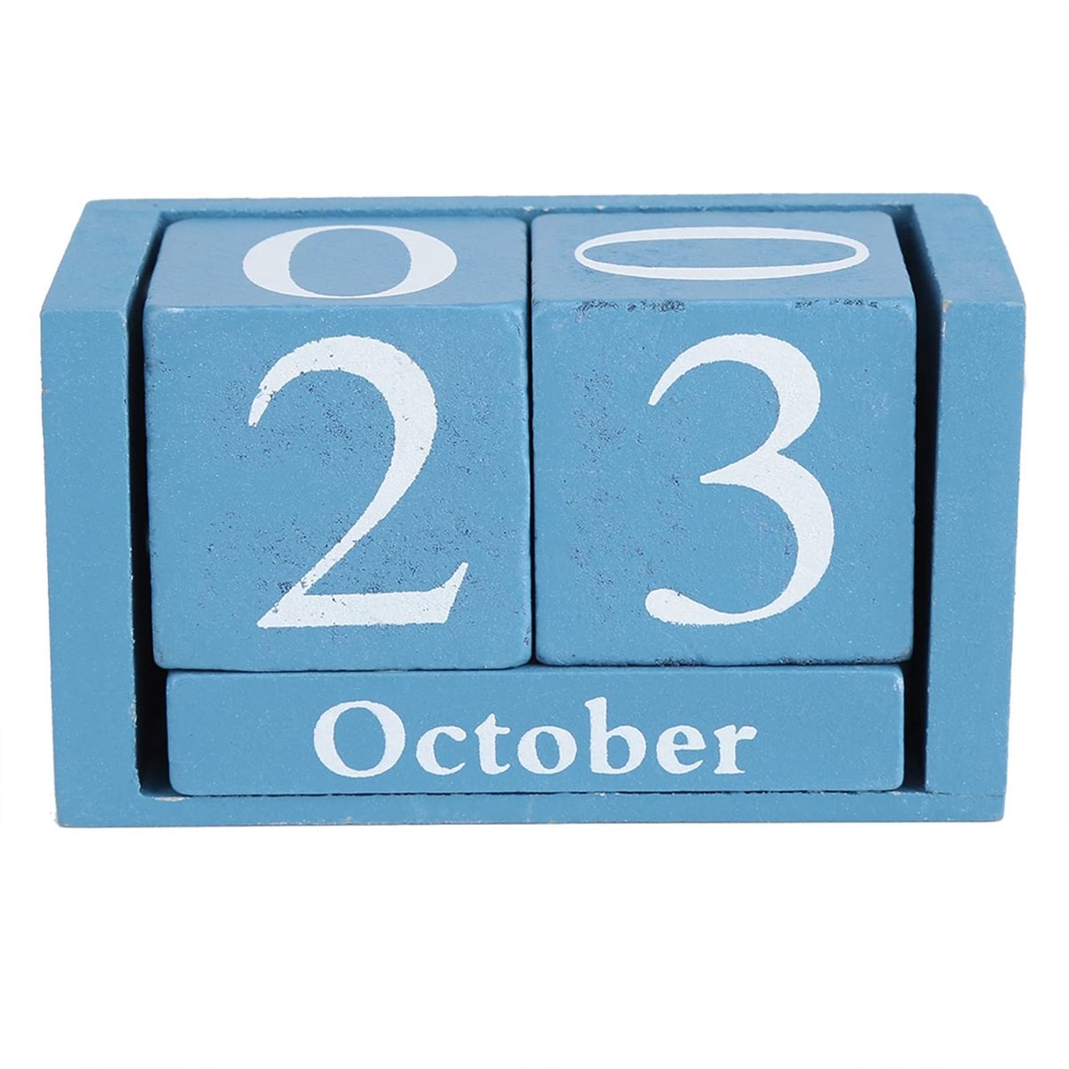 Vintage Houten Kalender - Eeuwigdurende Blok in Blauw