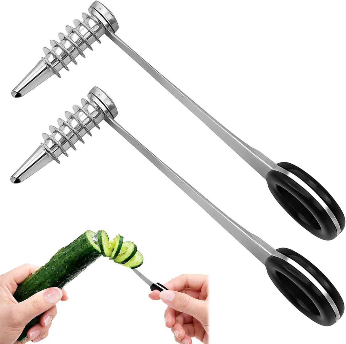 Set van 2 Handmatige Spiral Cutters voor Aardappelen en Groenten, RVS Keukenhulpmiddelen voor Creatieve Dinerdecoratie en BBQ Bijgerechten, Ergonomisch Ontwerp