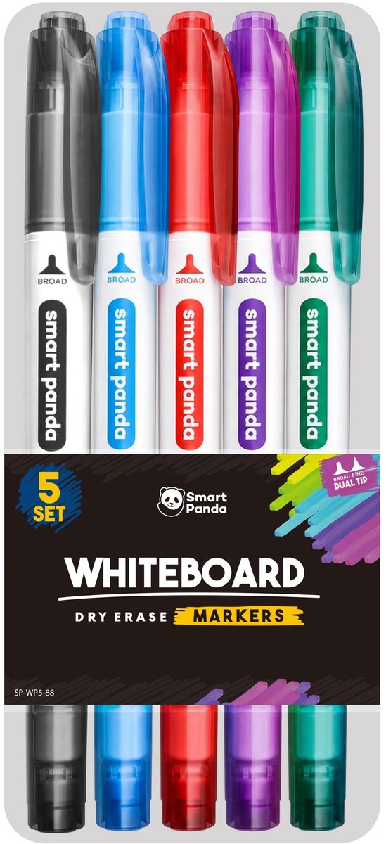 Set van 5 witteboardmarkers - Dunne dubbele punt