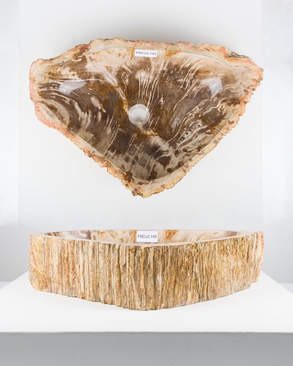Ovalen Fossiele Houten Wasbak - 70 cm - Bruin