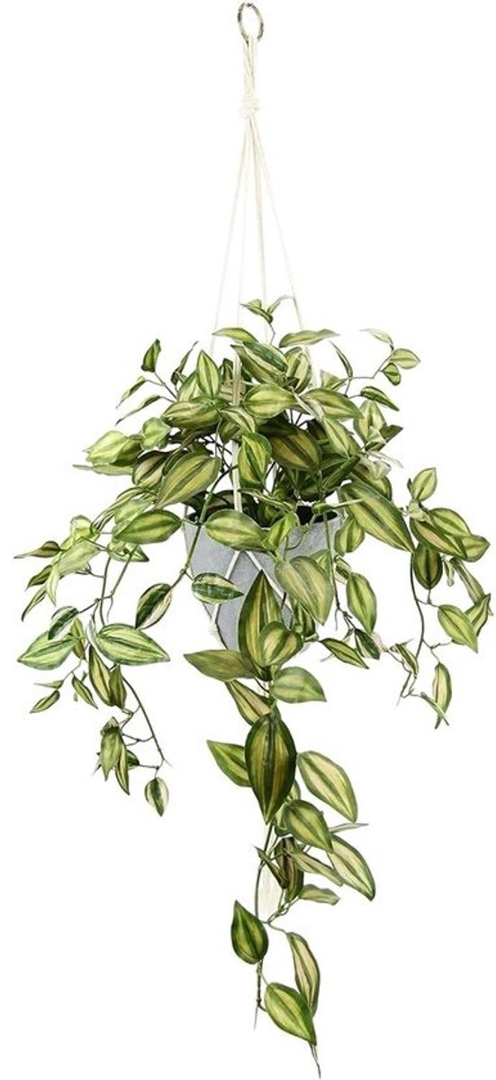 Kunstplant Tradescantia - Zebrakruid Hangplant - Decoratie Binnen - Natuurlijke Uitstraling - Met Pot - Groen Rood
