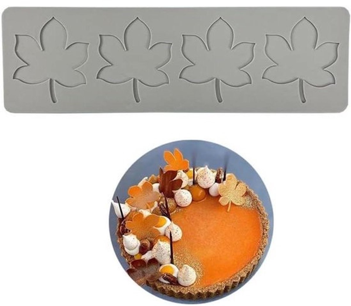 Siliconen Kantvorm - Taartdecoratie Mal - Taarten Versieren - Esdoorn Bladeren Design - 24 cm - Grijs