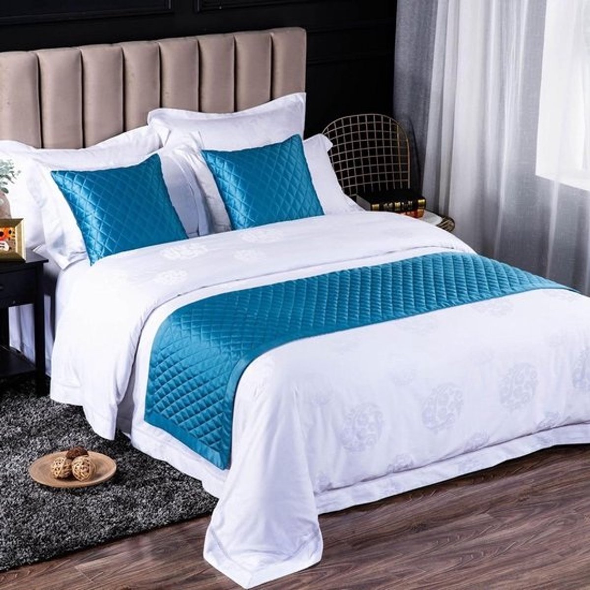 Bedsprei Loper - Bedsjaal Voetendekje - Slaapkamer Decoratie - Huidvriendelijke Katoen - 50x180cm - Blauw