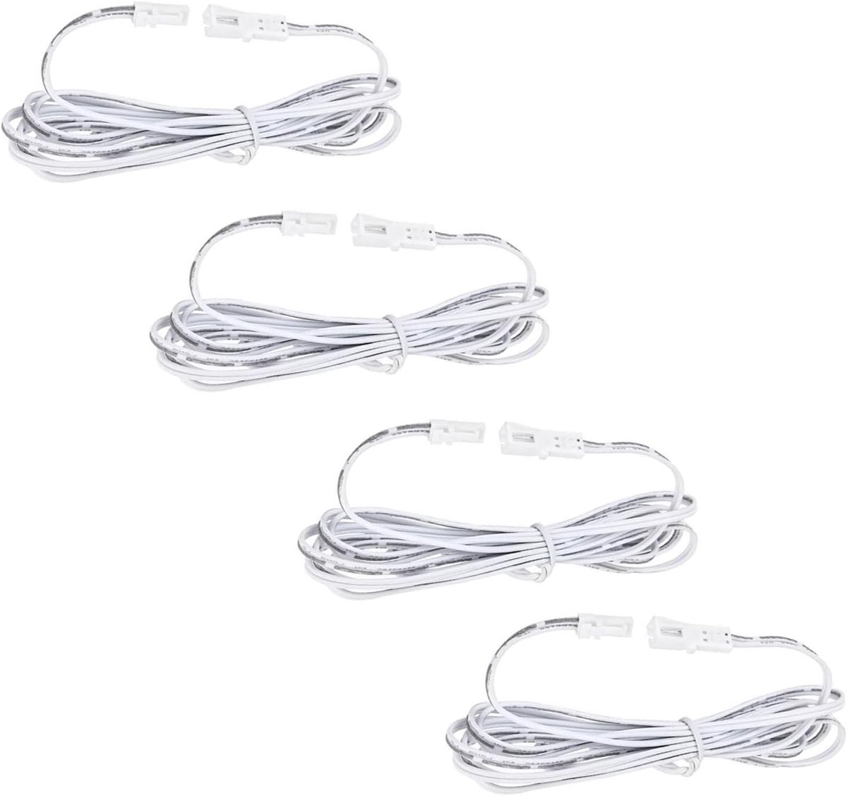 Set van 4 flexibele 2 m LED verlengkabels met mini-pluggen voor kastverlichting, wandverlichting en keukenverlichting, eenvoudig aan te sluiten en ideaal voor LED-installaties