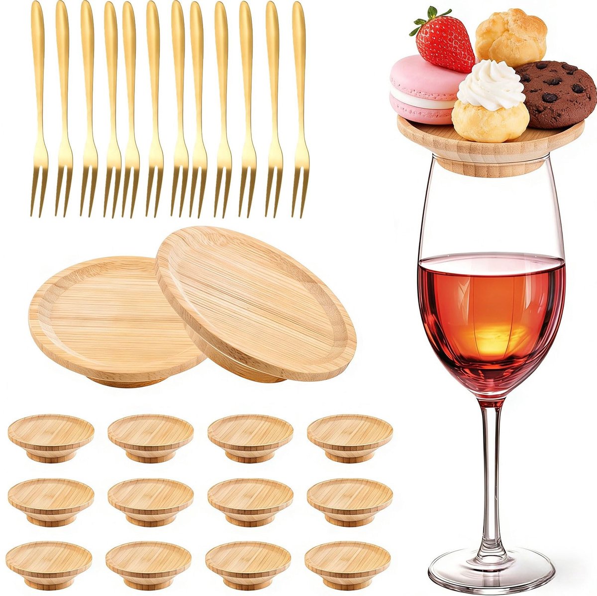 Charcuterie Plank Set - 12 Mini Bambooborden met Gouden Vorken