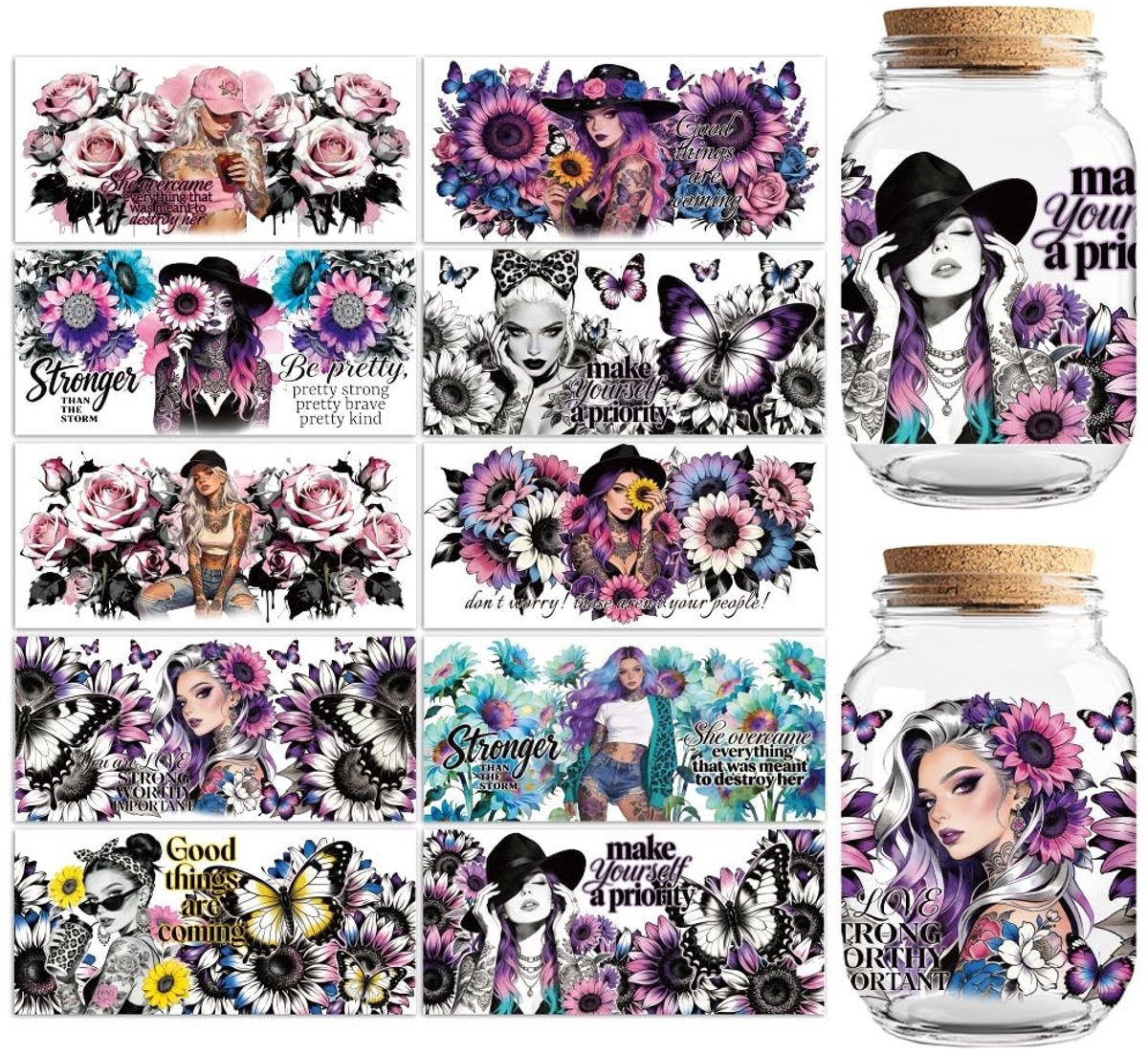 10 Stuks Transferstickers voor Glazen Bekers - Elegant Vrouwenpatroon