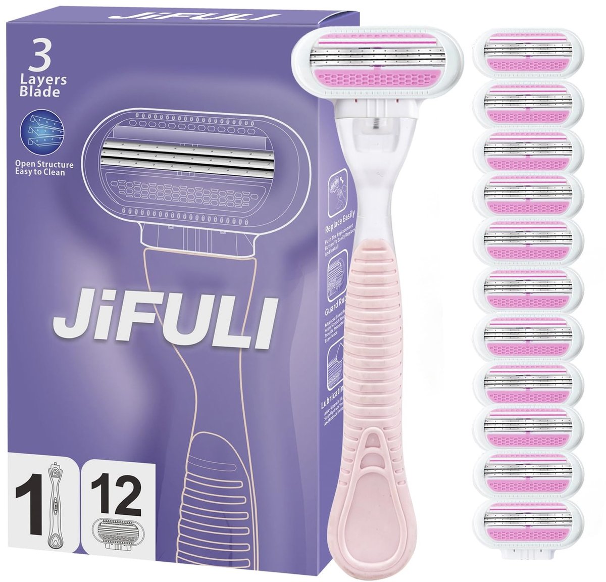 Dames Scheermes - Herbruikbare Handgreep met 12 Vervangcartridges - Intieme Zone - Roze