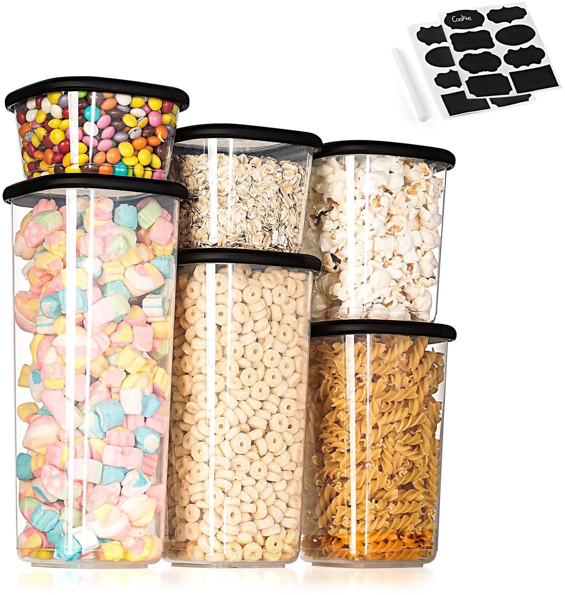 Set van 6 Voedselopslagdozen - Transparant Stapelbaar voor Pasta, Rijst en Specerijen