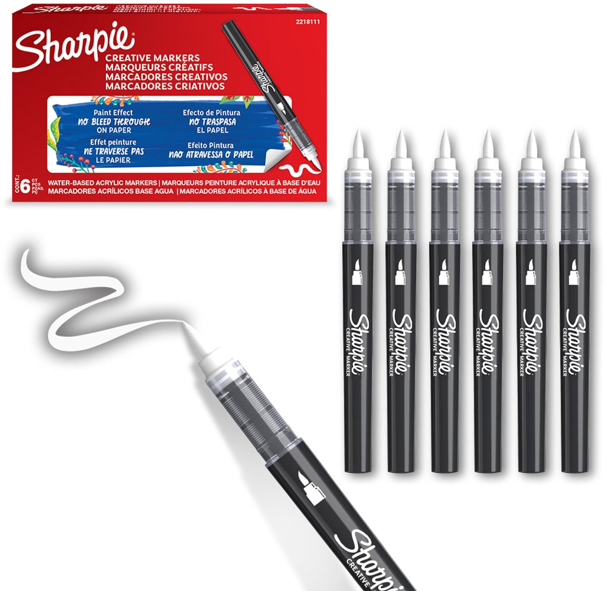 Acrylverf Markers - Brush Tip - Waterbased - Wit - Set van 6